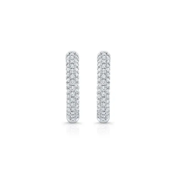 Triple Row Diamond Pave Hoops Earrings
